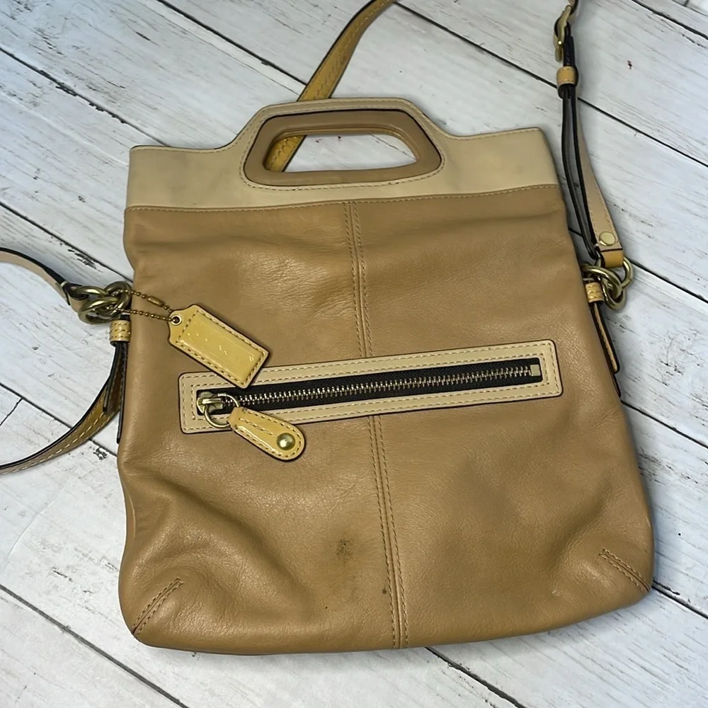 Coach Bonnie Crossbody Purse Camel Sand Leather Foldover Shoulder Bag - Picture 6 of 15